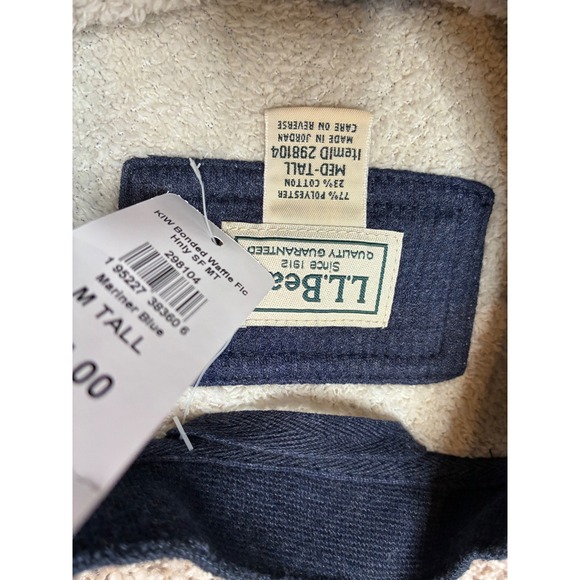 LL Bean Sherpa Lined Waffle Knit Henley Shirt Mens M Tall Mariner Blue - Picture 9 of 12